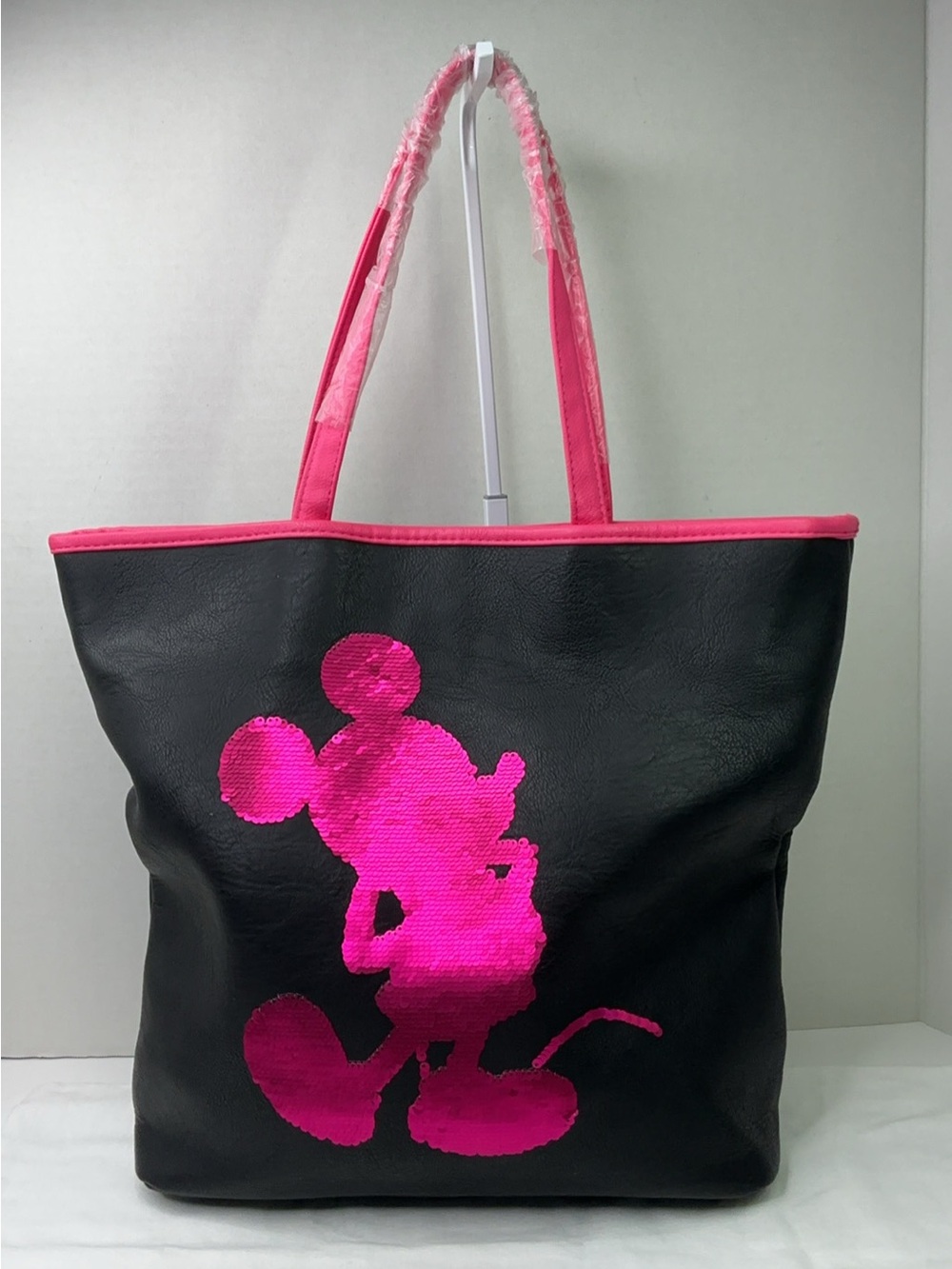 Disney Parks Loungefly Mickey Mouse Imagination Pink Sequin Tote Bag.